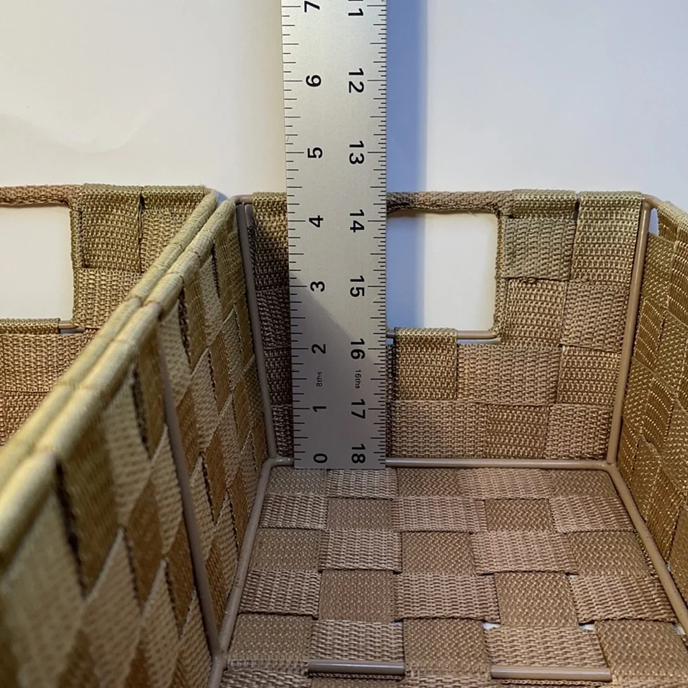 Storage bin set Nesting green canvas strap metal frame basket set